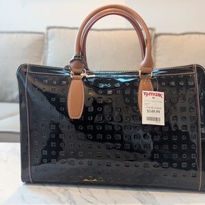 Black Patent Tote Bag with Tan Trim - T.J.Maxx